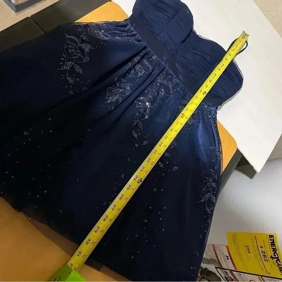 Hailey Logan by Adrianna Papell Formal Blue Glitter Mini Dress Size Juniors 5/6 - Picture 10 of 10